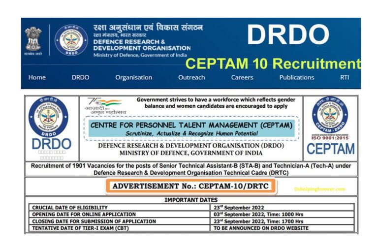 DRDO CEPTAM 10 Recruitment 2022 Apply Online