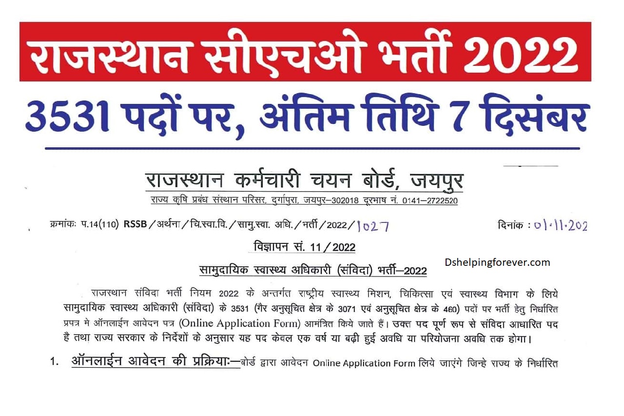 Rajasthan CHO Recruitment 2022