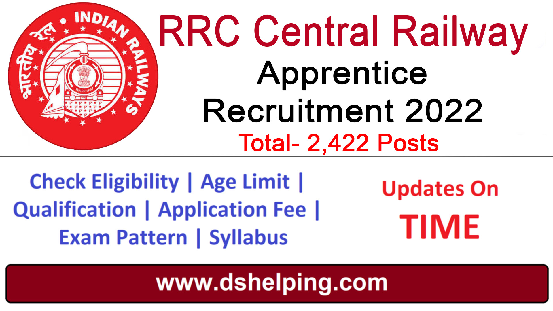 RRC Central Railway Apprentice Recruitment 2022 DS Helping Forever