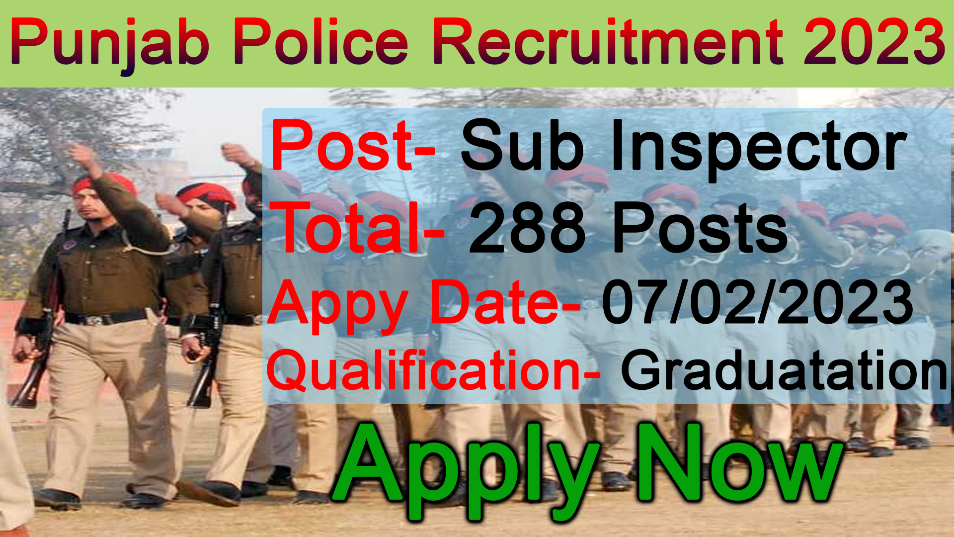 Punjab Police Sub Inspector Recruitment Online Form 2023- Apply Now