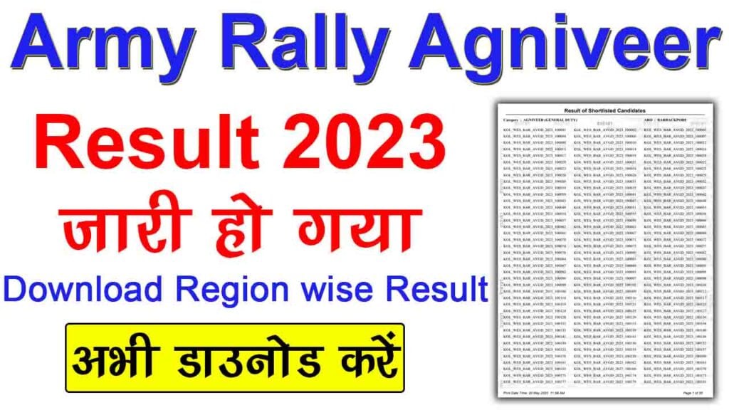 Indian Army Agniveer Rally Result 2023
