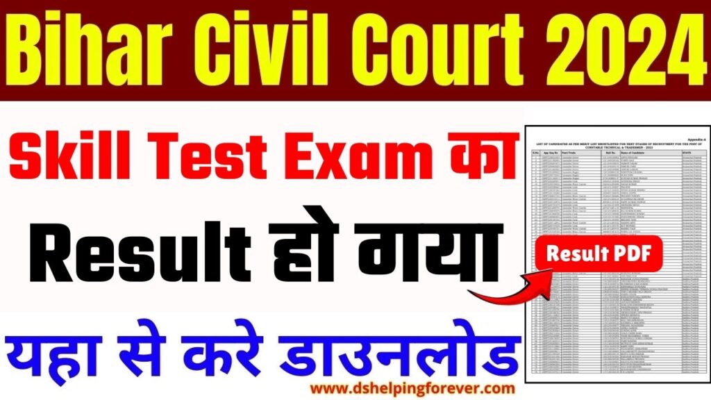 Bihar Civil Court Deposition Writer Skill Test Result 2024