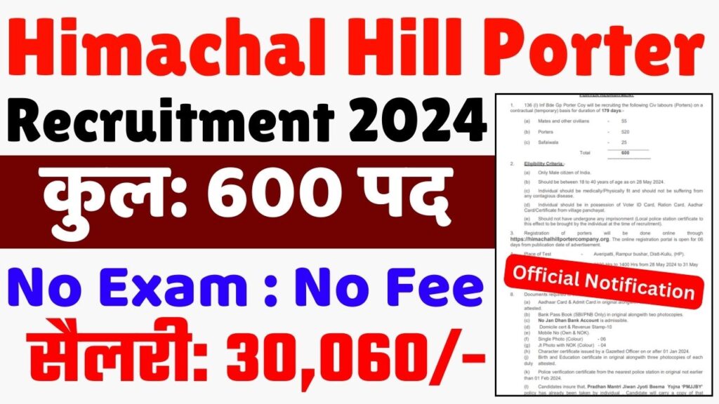Himachal Hill Porter Recruitment 2024