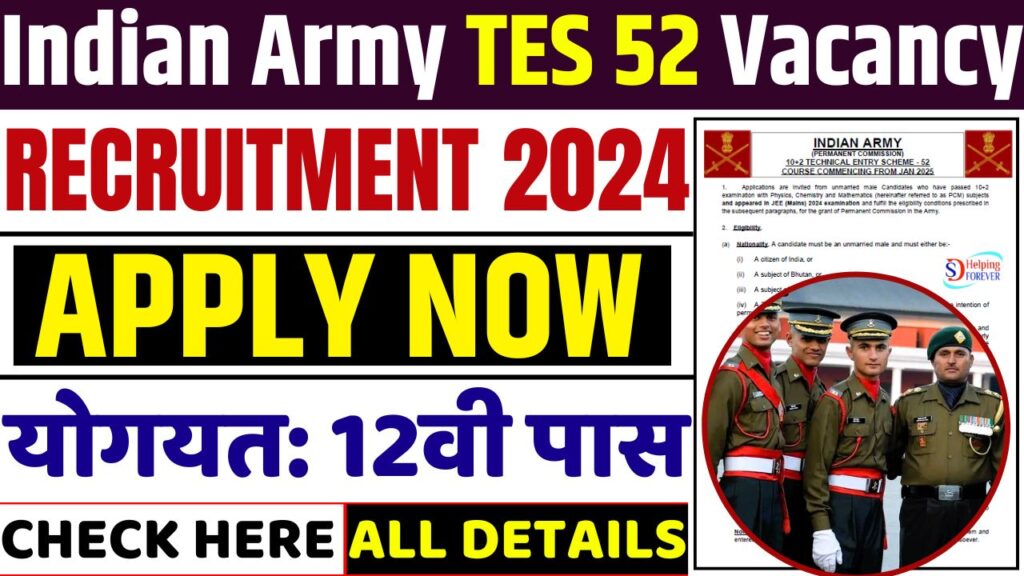 Indian Army 10+2 TES 52 Online Form 2024