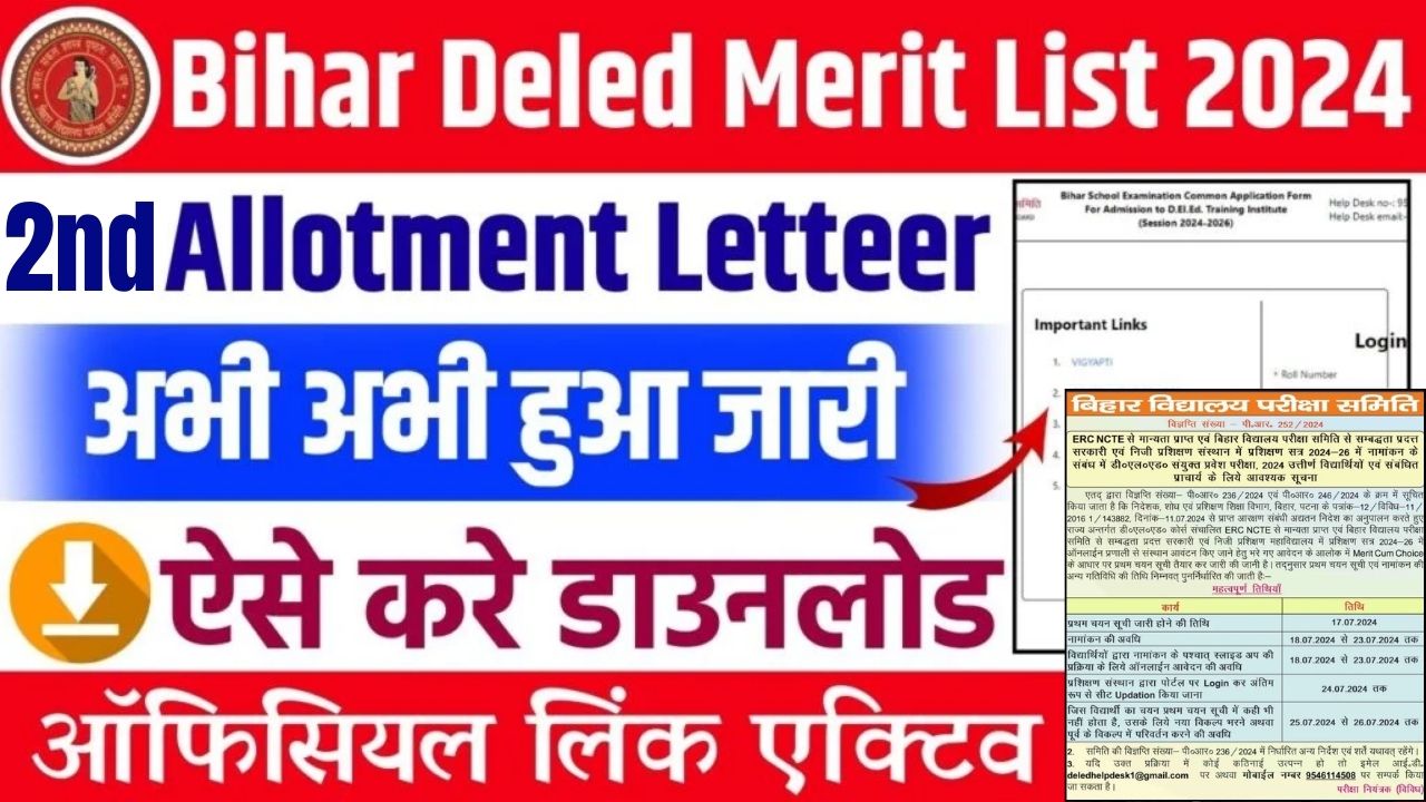 Bihar Deled 2nd Merit List 2024