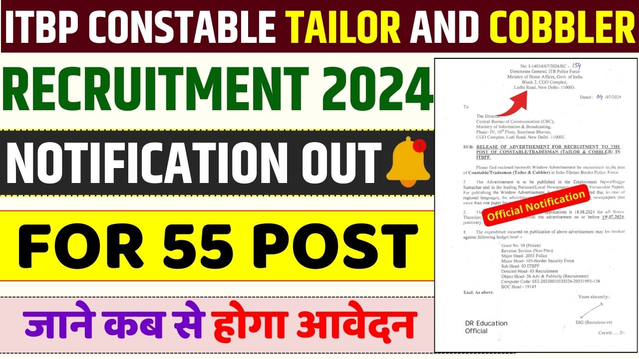 ITBP Constable Recruitment 2024 for Tailor and Cobble