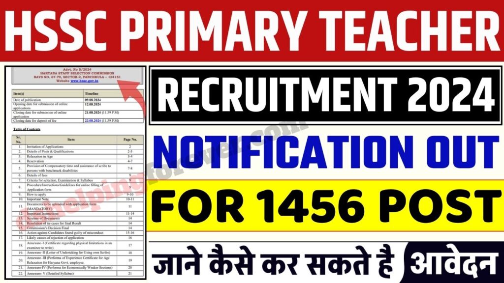 HSSC Primary Teacher Recruitment 2024