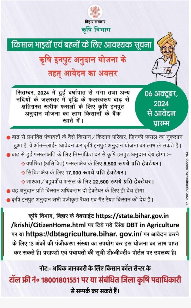 Bihar Krishi Input Anudan Yojana 2024